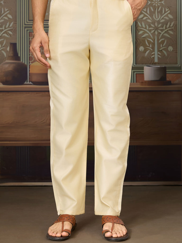 Amazing Light Yellow Thread Work Silk Designer Men Kurta With Pant And Jacket