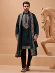 Amazing Green Embroidered Silk Festive Wear Men’s Kurta With Dupatta