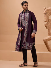 Beautiful Purple Embroidered Silk Festive Wear Men’s Kurta With Dupatta