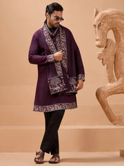 Beautiful Purple Embroidered Silk Festive Wear Men’s Kurta With Dupatta