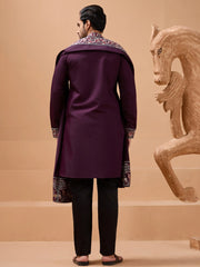 Beautiful Purple Embroidered Silk Festive Wear Men’s Kurta With Dupatta
