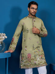 Incredible Pista Green Sequins Viscose Silk Wedding For Men Kurta