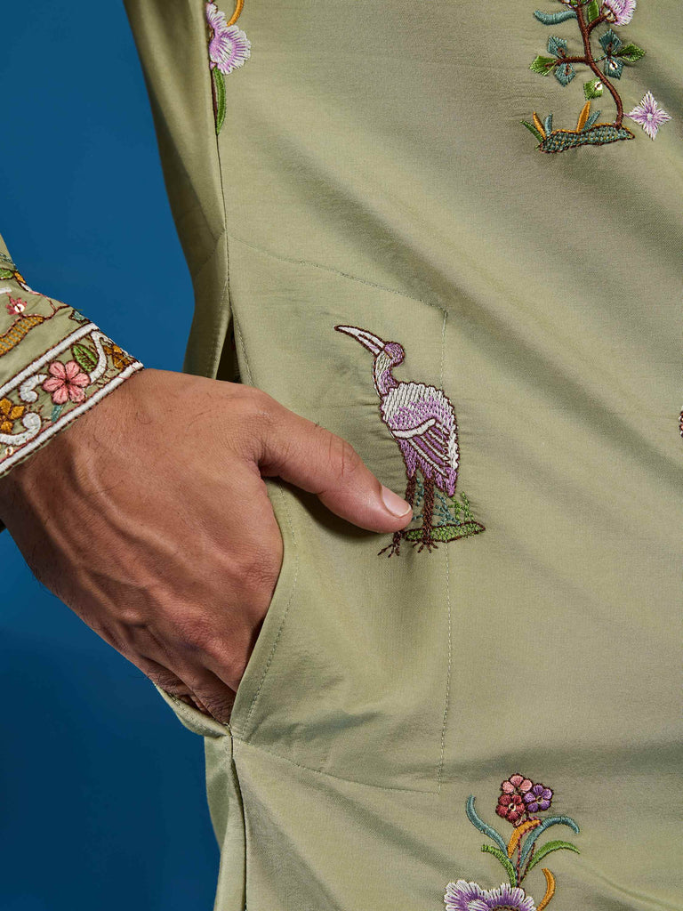 Incredible Pista Green Sequins Viscose Silk Wedding For Men Kurta