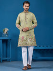 Incredible Pista Green Sequins Viscose Silk Wedding For Men Kurta