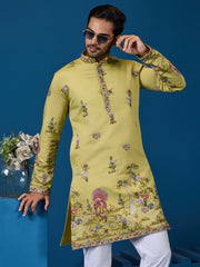 Tantalizing Yellow Sequins Embroidery Viscose Silk Festival Wear Men Kurta