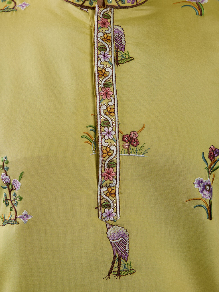 Tantalizing Yellow Sequins Embroidery Viscose Silk Festival Wear Men Kurta