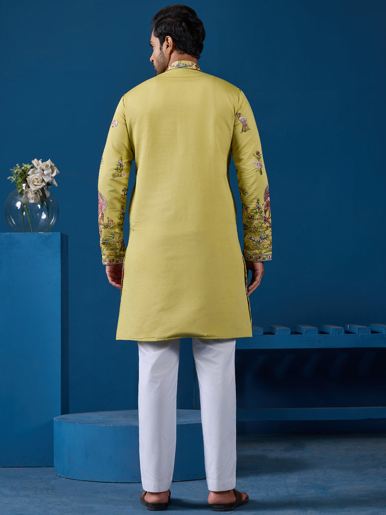 Tantalizing Yellow Sequins Embroidery Viscose Silk Festival Wear Men Kurta