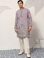 Amazing Purple Thread Embroidered Silk Function Wear Men’s Kurta 