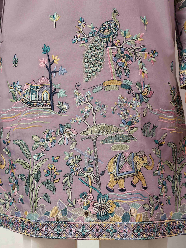 Amazing Purple Thread Embroidered Silk Function Wear Men’s Kurta 