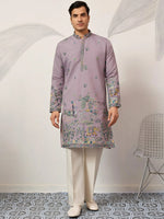 Amazing Purple Thread Embroidered Silk Function Wear Men’s Kurta