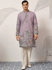 Amazing Purple Thread Embroidered Silk Function Wear Men’s Kurta 