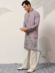 Amazing Purple Thread Embroidered Silk Function Wear Men’s Kurta 