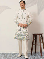 Beautiful White Thread Embroidered Silk Festival Wear Men’s Kurta