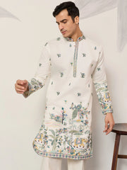 Beautiful White Thread Embroidered Silk Festival Wear Men’s Kurta 