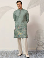 Charming Green Thread Embroidered Silk Wedding Wear Men’s Kurta