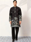 Impressive Black Thread Embroidered Silk Function Wear Men’s Kurta 