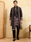 Astonishing Black Thread Embroidered Silk Wedding Wear Men's Kurta