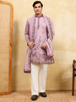 Alluring Dusty Pink Embroidered Viscose Silk Traditional Men's Kurta
