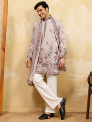 Bewitching Ivory Thread Embroidered Viscose Silk Traditional Men's Kurta