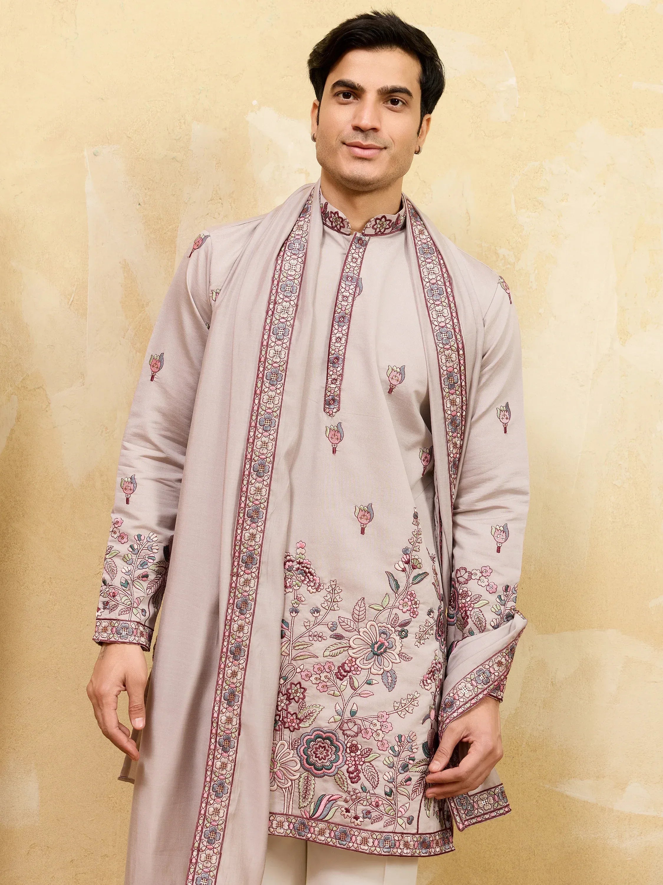 Bewitching Ivory Thread Embroidered Viscose Silk Traditional Men's Kurta