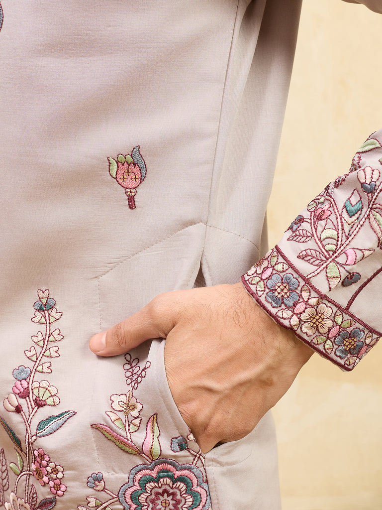 Bewitching Ivory Thread Embroidered Viscose Silk Traditional Men's Kurta