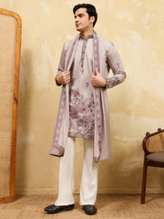 Bewitching Ivory Thread Embroidered Viscose Silk Traditional Men's Kurta