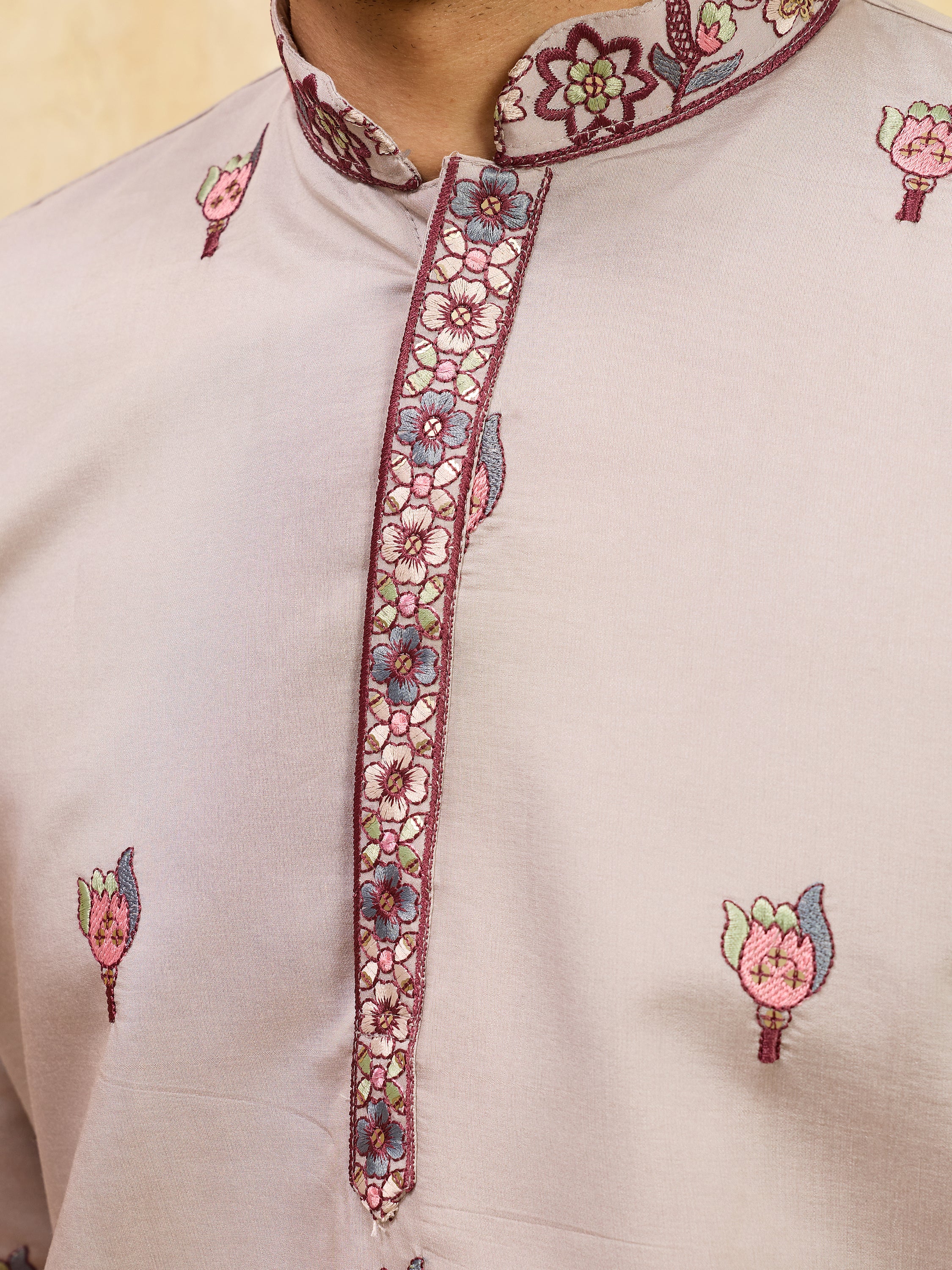 Bewitching Ivory Thread Embroidered Viscose Silk Traditional Men's Kurta