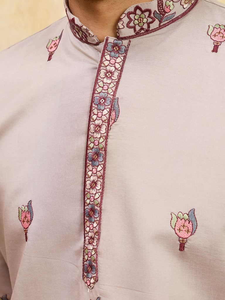 Bewitching Ivory Thread Embroidered Viscose Silk Traditional Men's Kurta