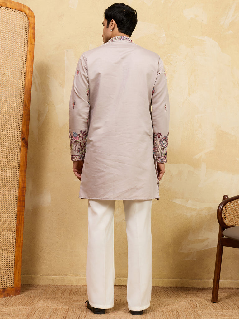 Bewitching Ivory Thread Embroidered Viscose Silk Traditional Men's Kurta
