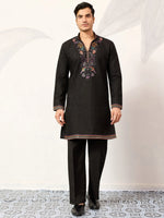 Outstanding Black Embroidered Silk Festival Wear Men’s Kurta
