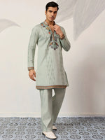 Precious Green Embroidered Silk Festival Wear Men’s Kurta