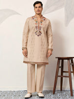 Stunning Beige Embroidered Silk Festival Wear Men’s Kurta