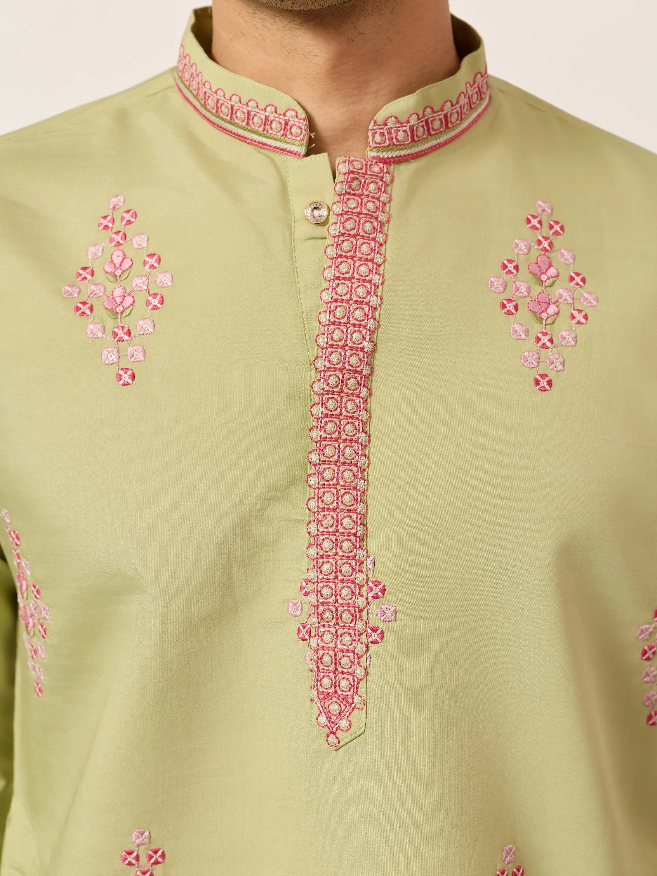 Captivating Green Thread Embroidered Silk Wedding Wear Men’s Kurta