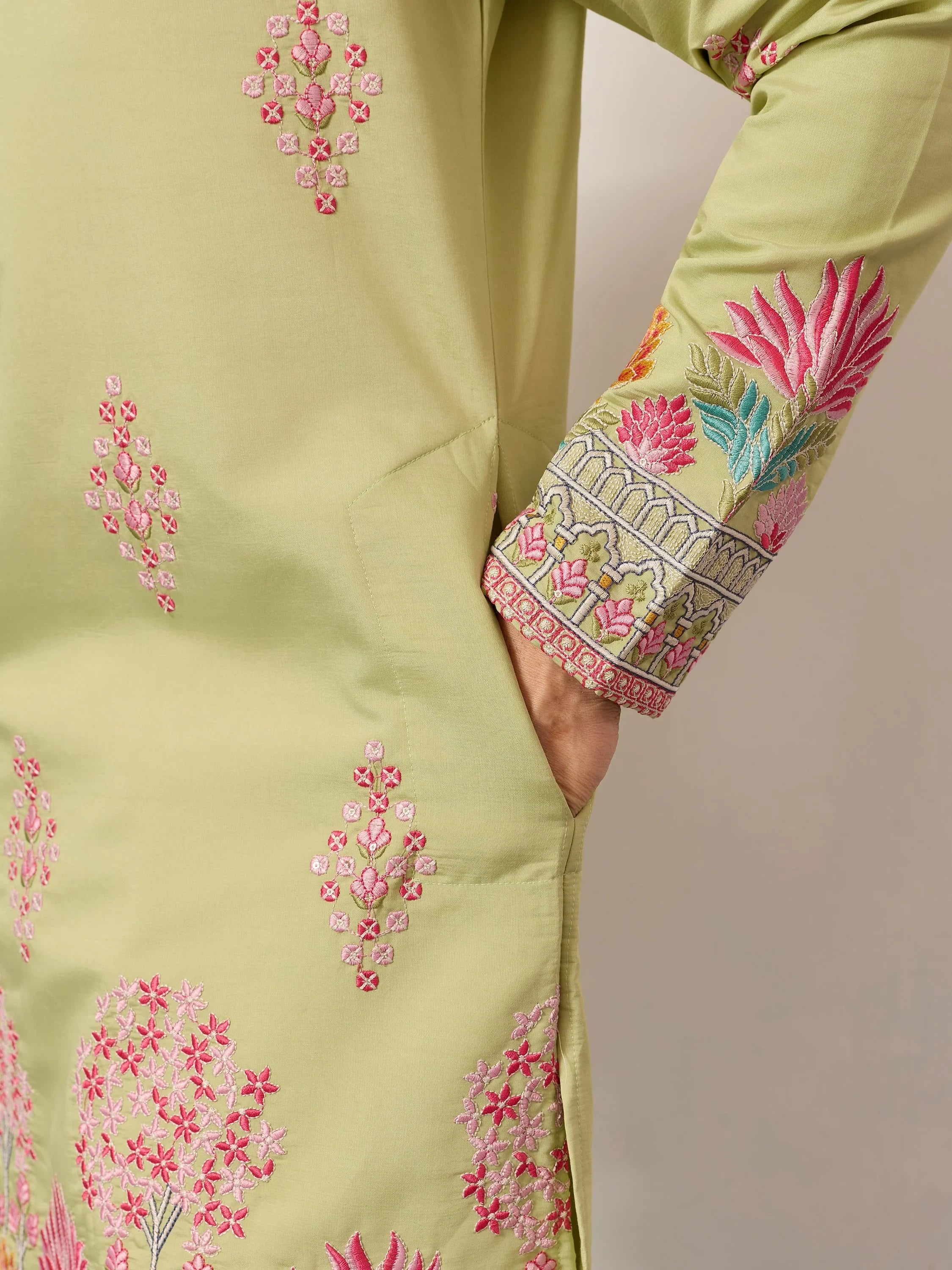 Captivating Green Thread Embroidered Silk Wedding Wear Men’s Kurta