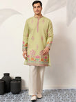 Captivating Green Thread Embroidered Silk Wedding Wear Men’s Kurta