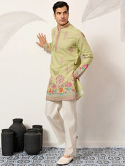 Captivating Green Thread Embroidered Silk Wedding Wear Men’s Kurta