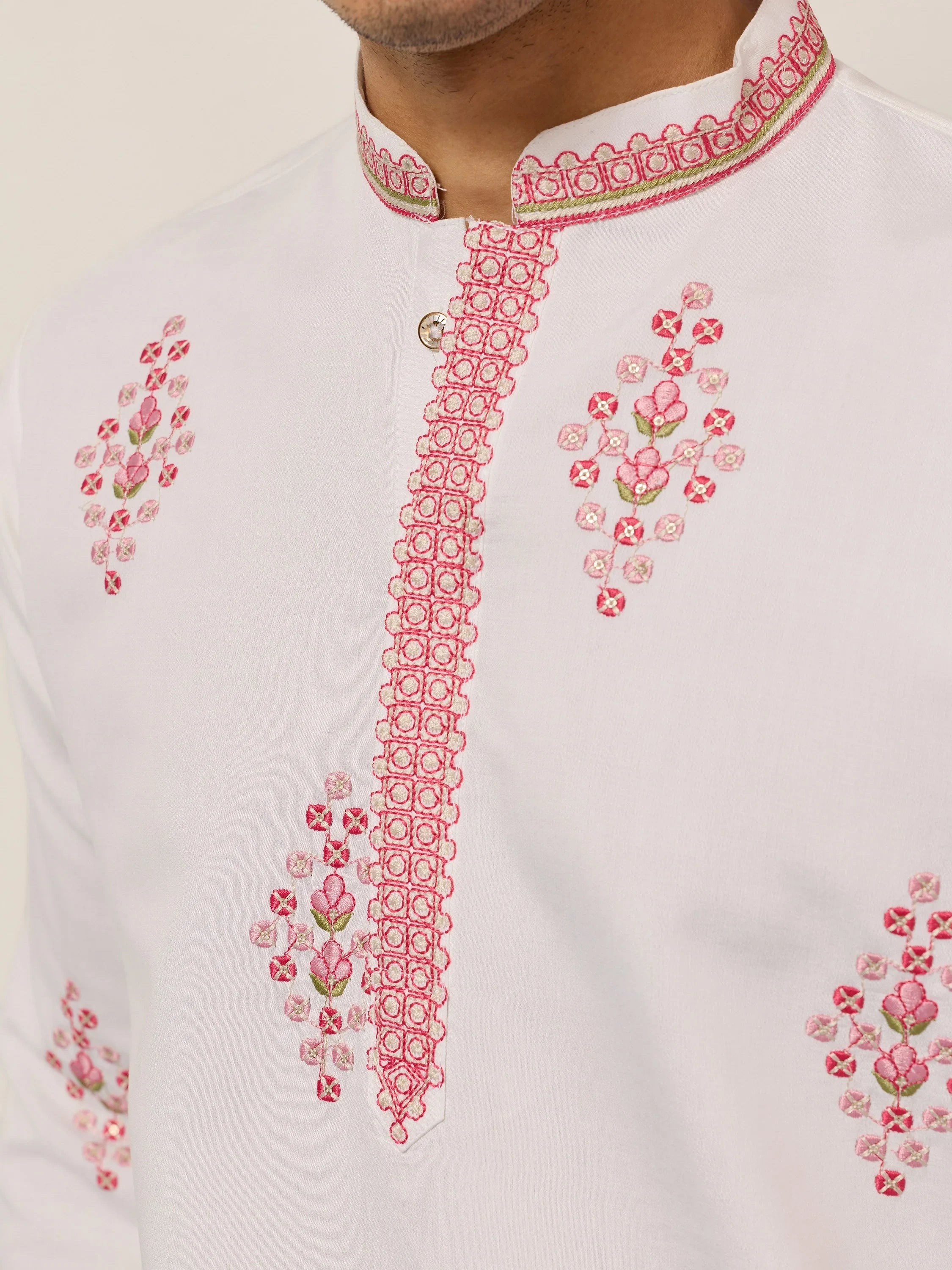 Fantastic Off-White Thread Embroidered Silk Function Wear Men’s Kurta