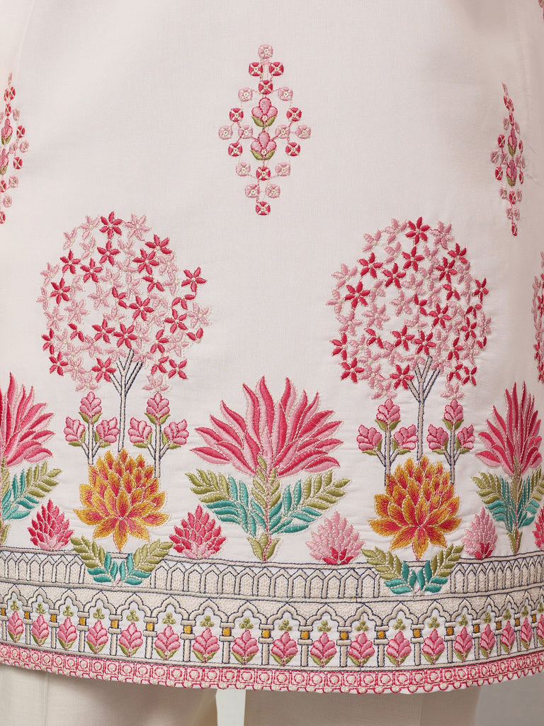 Fantastic Off-White Thread Embroidered Silk Function Wear Men’s Kurta