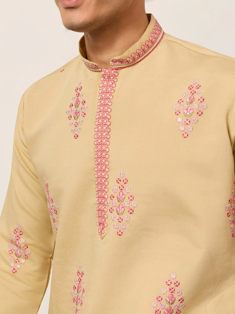 Fabulous Beige Thread Embroidered Silk Festival Wear Men’s Kurta