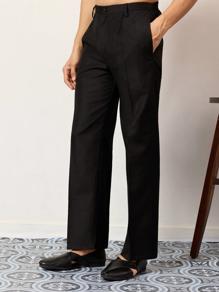 Glamorous Black Embroidered Silk Function Wear Men’s Kurta With Koti