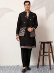 Glamorous Black Embroidered Silk Function Wear Men’s Kurta With Koti