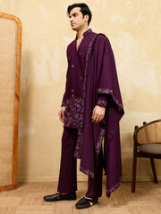 Dazzling Maroon Thread Work Viscose Eid Special Men's Kurta With Dupatta