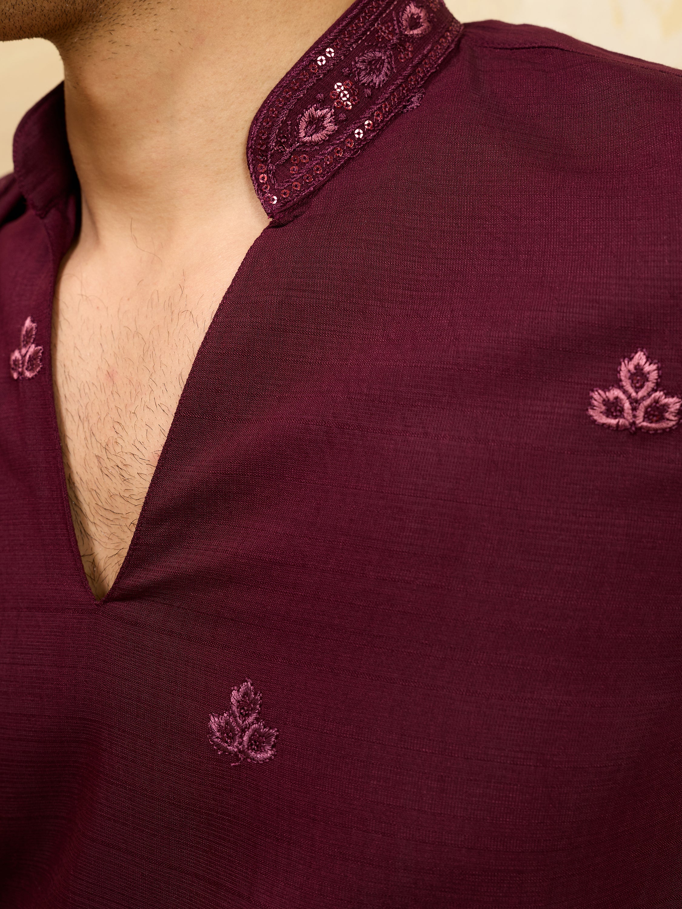Stunning Purple Thread Embroidered Viscose Silk Wedding Wear Men's Kurta