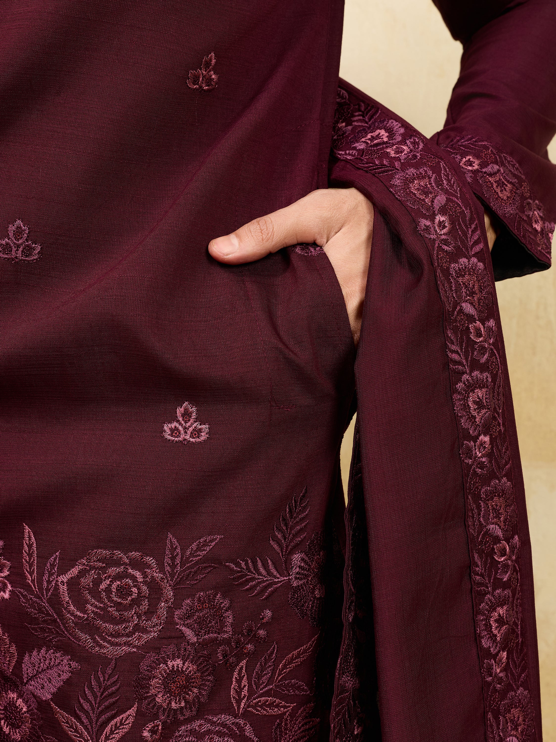 Stunning Purple Thread Embroidered Viscose Silk Wedding Wear Men's Kurta