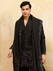 Awesome Black Sequins Viscose Silk Reception Wear Men's Kurta With Dupatta