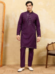 Fabulous Wine Mirror Work Viscose Silk Wedding Wear Men's Kurta