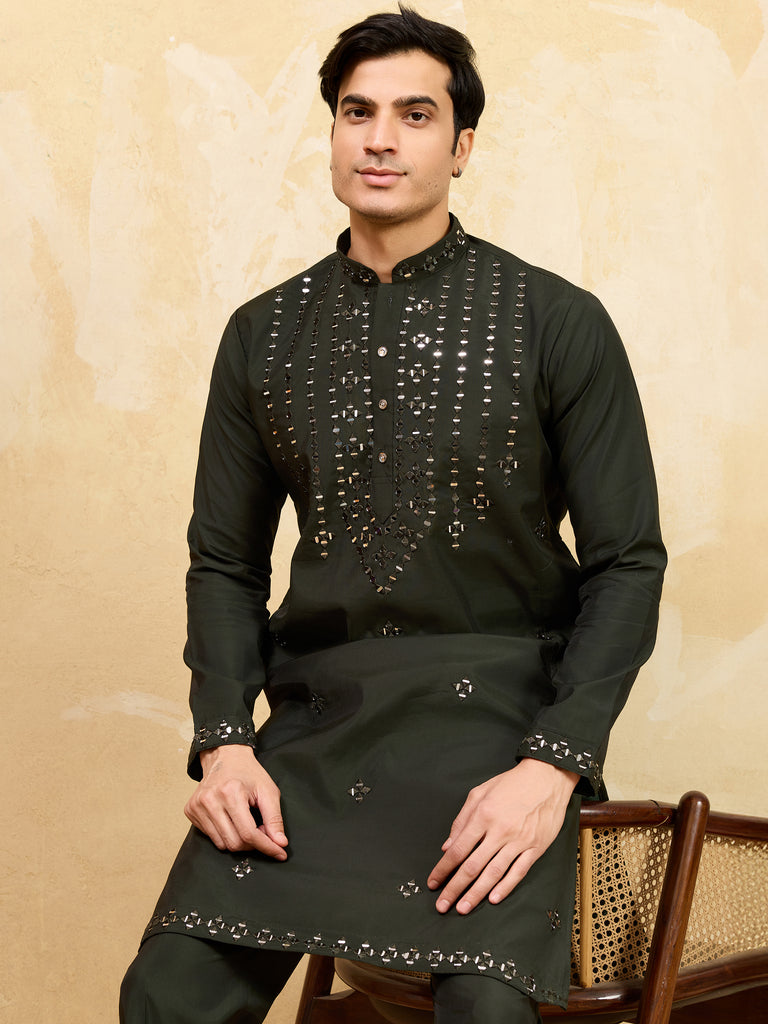 Wonderful Green Thread Embroidered Silk Reception Wear Men's Kurta
