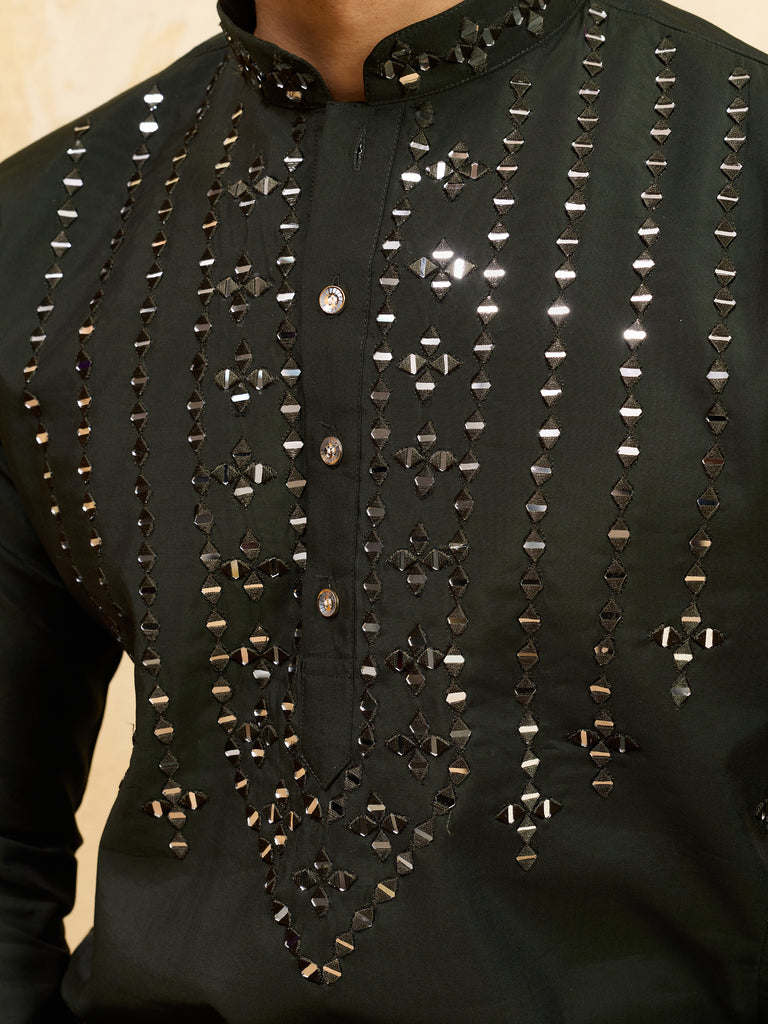 Wonderful Green Thread Embroidered Silk Reception Wear Men's Kurta