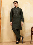 Wonderful Green Thread Embroidered Silk Reception Wear Men's Kurta