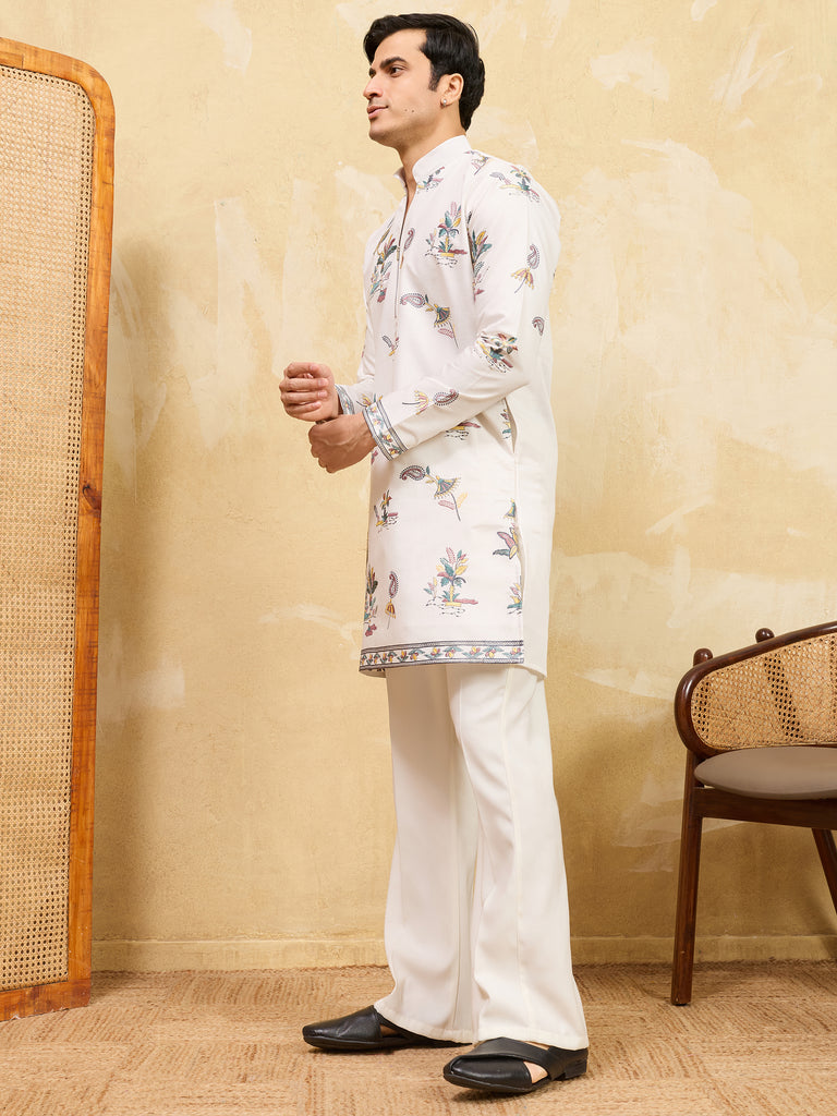 Bewitching White Thread Work Viscose Silk Festival Wear Men's Kurta